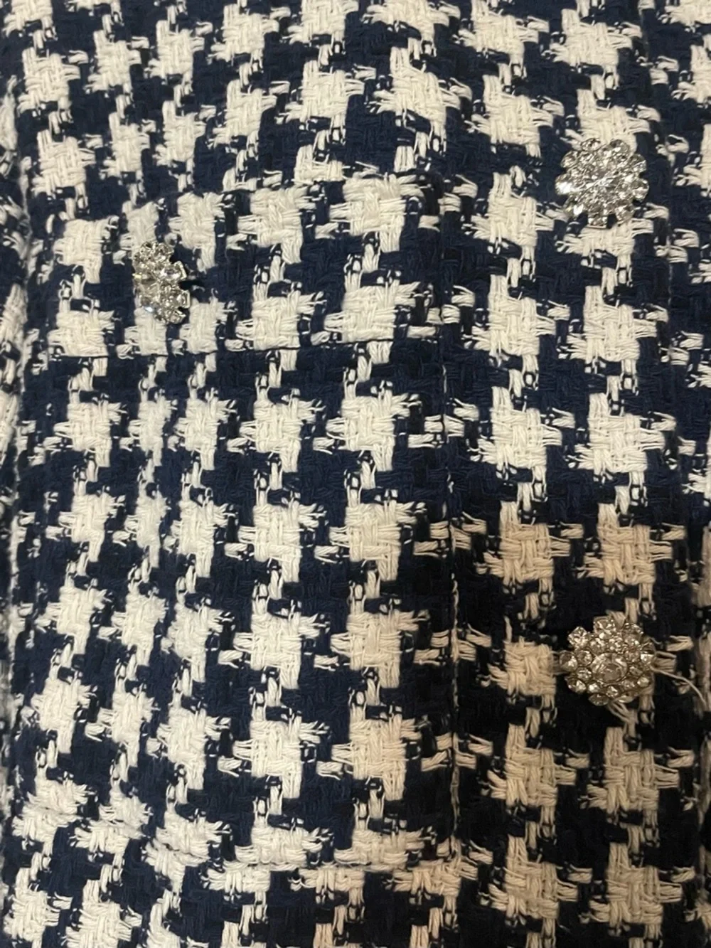 ZARA Houndstooth White/Blue Cropped Jewel Button Jacket\Blazer - Picture 6 of 9